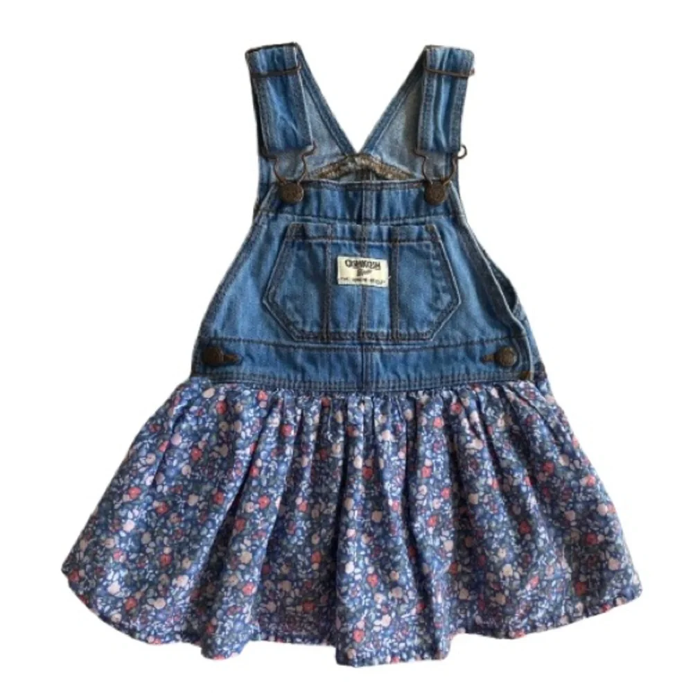 OshKosh B'gosh Baby Denim Overall Dress Size 9-12 mos Cotton Mixed Fabric Boho